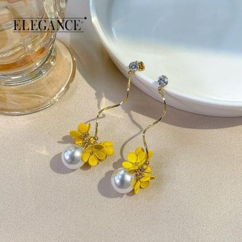ELEGANCE Pearl Tassel Earrings Yellow Flowers With Temperament Jewelry Precious Commemorative Gifts For Girls Birthday Party