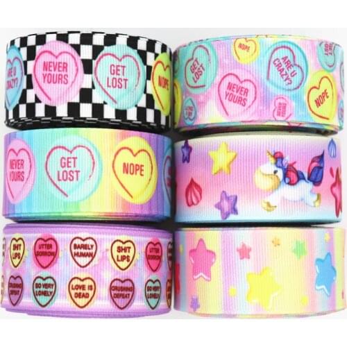 50 Yards Love Heart/Star Printed Grosgrain Ribbon 1" 25MM For Hair Bows DIY Crafts Handmade Accessories M19042301