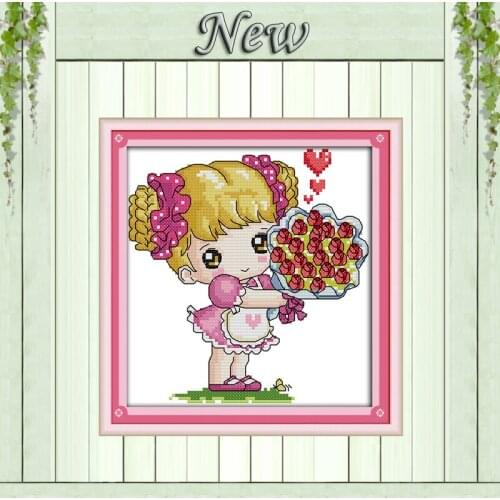 The flower girl beautiful cartoon paintings counted printed on canvas DMC 14CT 11CT Cross Stitch Needlework Sets Embroidery kits