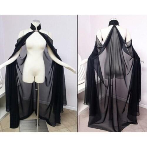 Fashion Medieval Women Chiffon Cape Bridal Wedding Jacket Cloak Costumes Black/White Unique Shawl