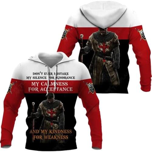 Knights Templar Fashion Hoodies For Men 3D All Over Printed Spring/Autumn Casual Unisex Pullover Hooded Harajuku Streetwear