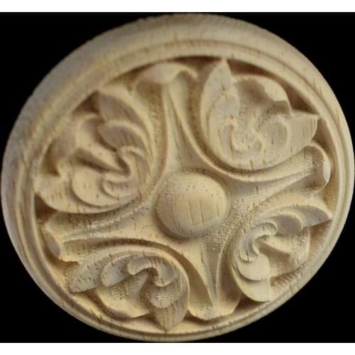 Woodcarving Decal Corner Vintage Flower Pattern Wood Carved Unpainted Wood Oak Carved Round Onlay Applique Furniture Home Decor