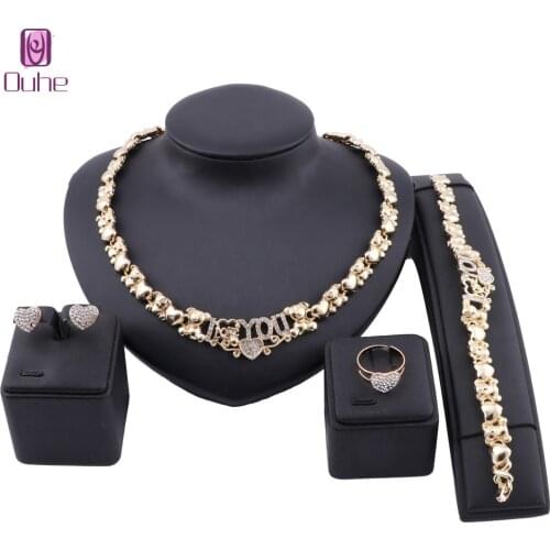 Nigerian Beads Wedding Fashion I Love You Crystal Jewelry Sets Bridal Party Elegant Women Necklace Bracelet Earrings Ring Set