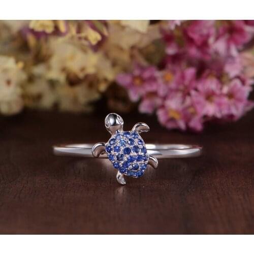 2021 New Simple Blue Zircon Tortoise Rings For Women Trendy Silver Plated Cute Female Jewelry Birthstone Valentine Party Gifts