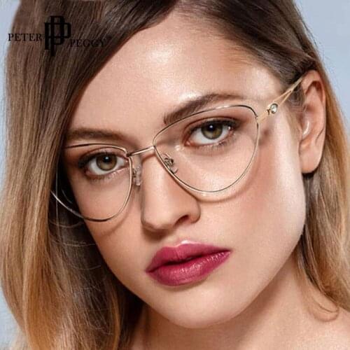 Sexy Cat Eye Diamond Metal Spectacles Frame Fashion Computer Glasses Clear Lens Eyeglasses Prescription Myopia Reading Eyewear