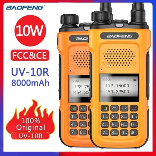 2021 Genuine Baofeng UV-10R Walkie Talkie 10W 8000mAh Dual band Transceiver 136-174&400-520MHz Ham Radios Typ C USB Charger