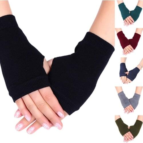 Q1QA Women Men Combed Cotton Knitted Fingerless Gloves Solid Color Stretchy Thumb Hole Wrist Length Driving Mittens Student Hand