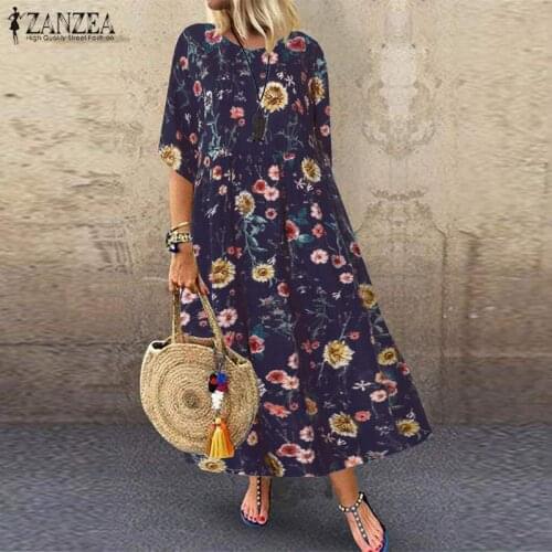 ZANZEA Bohemian Dress 2021 Women Summer Sundress Long Maxi Dresses Casual Floral Print Daily Vestidos Beach Robe Femme