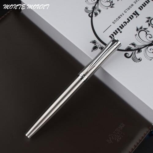 Monte Silver Business Metal Roller ball Pen Medium Nib silvery Clip Rollerball Pen office School Supplies luxury caneta Gel pen