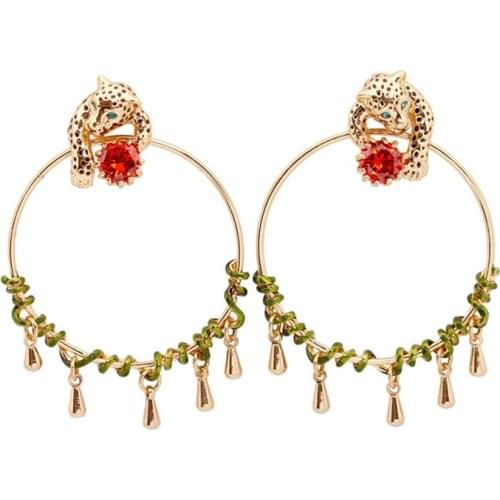 European and American exaggerated hand-painted enamel glaze cheetah stud earrings personality tassel pendant niche earrings