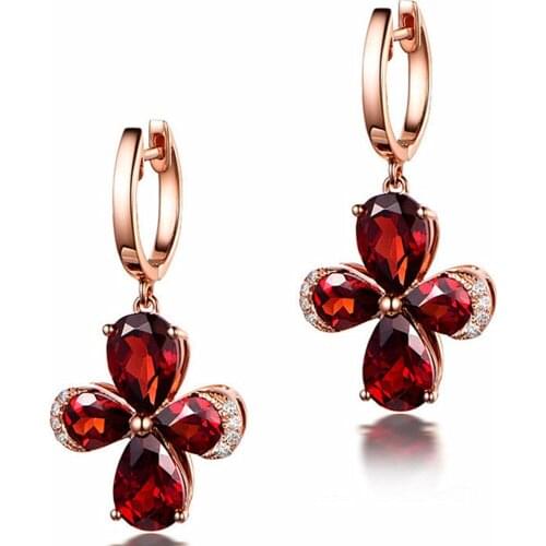 Bijou Ruby gemstones red crystal clip on dangle drop earrings for women diamonds pendientes Rose gold color brincos jewelry gift