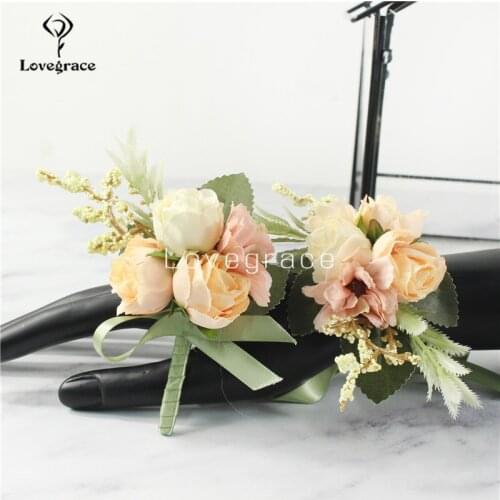 Silk Roses Flowers Groom Boutonniere Bridal Wrist Bracelet Wedding Decor Mariage Women Corsage Brooch Best Man Suit Buttonholes