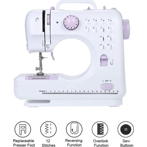 Mini 12 Stitches Sewing Machine Household Multifunction Double Thread And Speed Free-Arm Crafting Mending LED