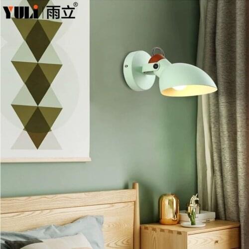 Nordic iron wall lamp modern simple bedroom Japanese bedside lamp living room hotel aisle solid wall wall lamp