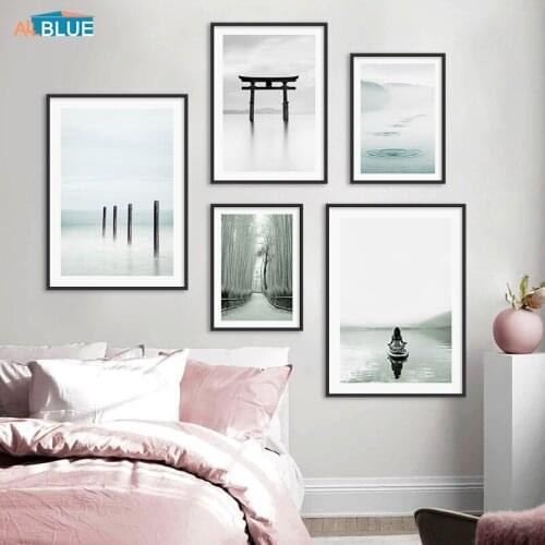 Nordic Modern Foggy Sea Island Torii Gate Landscape Posters Calm Thinking YOGA Canvas Print Painting Wall Art Picture Home Decor