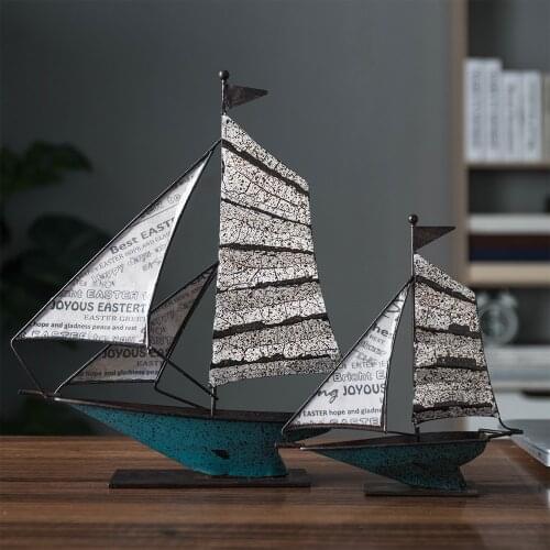 Vintage Sailing Statue Iron Crafts Modern Home Decor Living Room Decoration Office Desk Decoration Accessories Birthday Gifts