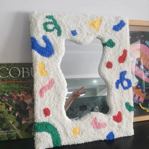 Poke Embroidered Mirror Blanket Makeup Mirror Rugs Ins Style Decorative Mirror Irregular Wool Gift Manual Design Unique Ornament