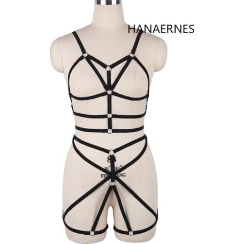 HANAERNES Women Bondage Harness Bra Fetish Polyester Body Harness Belt Harajuku Festival Bralette Sexy Crop Tops Bodysuit