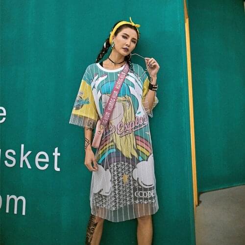 Hip Hop Costume Women Loose Mesh Short Sleeved Dress Jazz Dancing Outfits Street Dance Clothing Female Stage Performance DT893