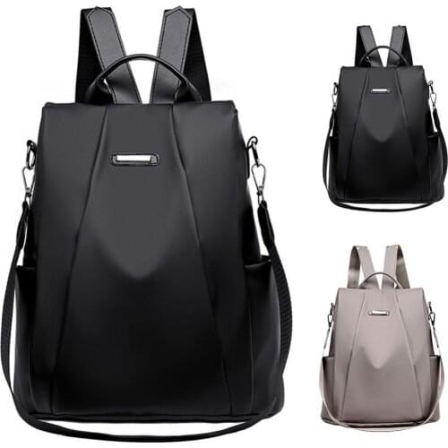 Womens solid color backpack large capacity multifunctional travel backpack anti-theft Oxford cloth backpack student school bag