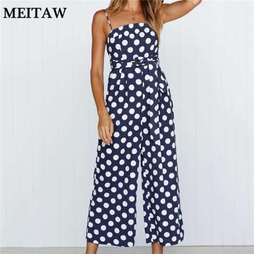 Women Chiffon Playsuits Casual Sleeveless Loose Dot Print Overalls 2021 Sexy Spaghetti Strap Backless Wide Leg Jumpsuits