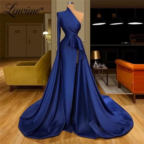 2020 Elegant Long Evening Dress One Shoulder Satin Celebrity Dresses Robe De Soiree Prom Dress Middle East Dubai Party Gowns New