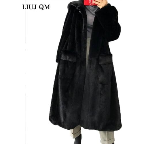 Winter Fur Jacket Plus size Clothing Women Parka Long Warm Fluffy Faux Fur Coat Hooded Outwear Korean Fashion Overcoat Female