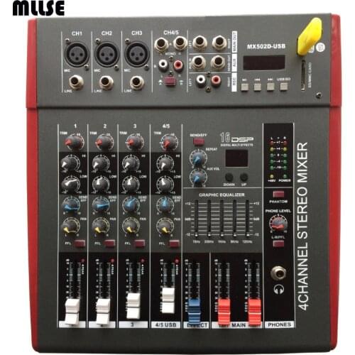 5 Channel Amplifier Audio Mixer DJ Console Mixing Mezcladora De DJ MX502D For Karaoke 500W
