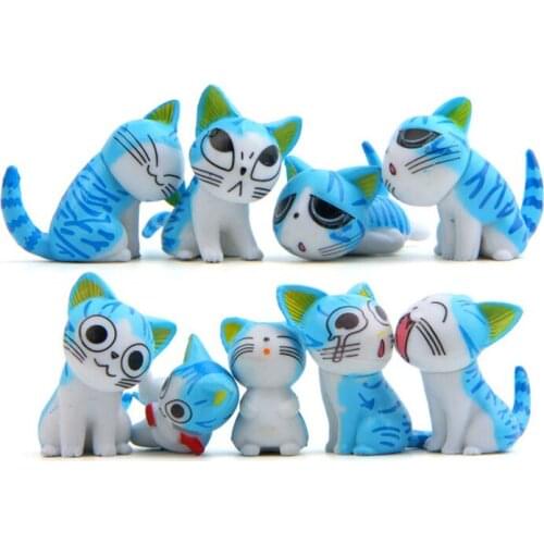 9Pcs/Set Anime Chis Sweet Home Cat PVC Doll Blue Cat Cartoon Figure Miniature Toy Micro Landscape Gardening Decoraiton