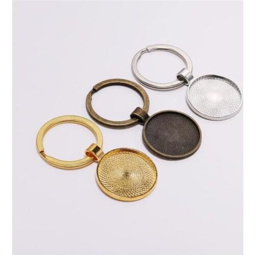 5pcs/set Key Keychain Pendant Tray Metal Alloy Cameo Glass Cabochon Bezel Blank Base Setting For DIY Jewelry Making Accessories