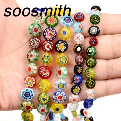 Natural Multicolor Flat Round Lampwork Needlework Glass Beads Spacer For Jewelry Making Handmade Diy Bracelet Necklace soosmith