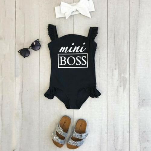 Swimsuit 1-6Y Toddler Kids Girl One-Piece Bikini Ruffles Sleeveless Letter Print Swimwear Swimming Costume Tankini