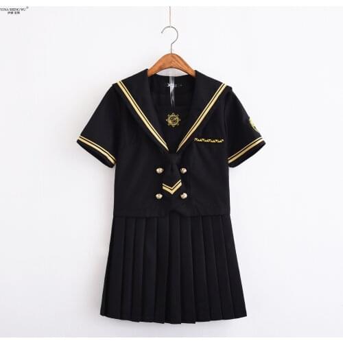 Black Japanese JK Costumes Set Short/long Sleeve Top Pleated Skirt School Uniforms Girls Women Sailor Suits New Broadcloth