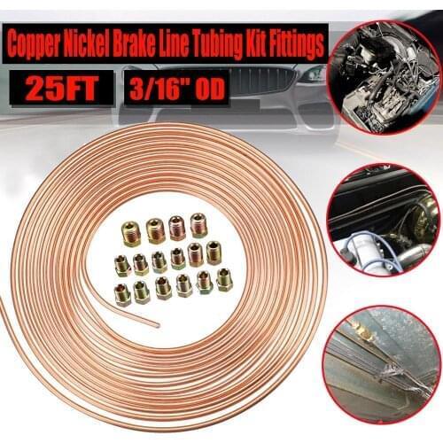 Brake Line Fittings 25 Ft. Roll Coil of 3/16" OD Copper Nickel Brake Line Tubing Kit with Fittings Braided Front Break Hose