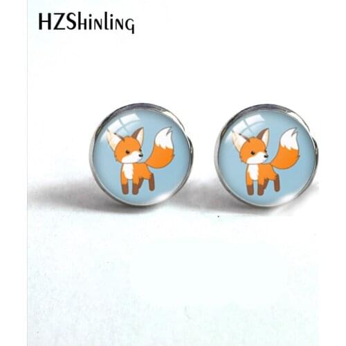 HZSHINLING New Fashion Glass Stud Round little Cuty Fox Pattern Hot and Bronze Fashion Earrings Glass Jewelry