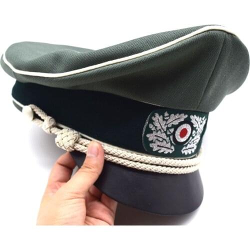 WWII WW2 German Whipcord Marshals Generals Officers Crusher Visor Hat Cap Hat Sweat Ring W Leather White Pipe Silver Chin CORD