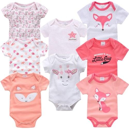 Honeyzone 8pcs/Set Twins Baby Toddler Girl Clothes Short Sleeve Bodysuits Ropa Bebe Pink Print Body Bebe Fille Naissance Pajamas