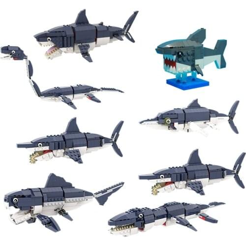MOC Prehistoric Sea Creatures Mini Shark Set Building Blocks Kit 31088 Ocean Animal Model Bricks DIY Idea Toys For Children Gift