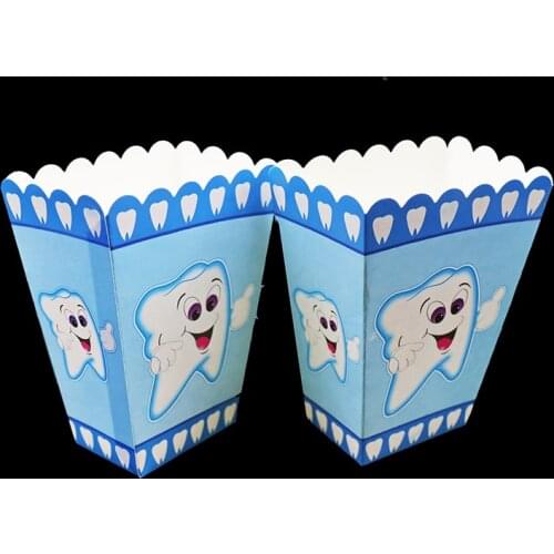 6pcs/lot teeth popcorn boxes boys birthday party decorations baby shower blue teeth popcorn case