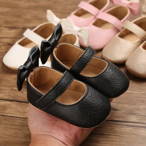 Leather Children Casual Shoes Toddler Kids Baby Boys Girls Solid Bowknot Non-slip First Walking Shoes Kids Hook Loop Shoes