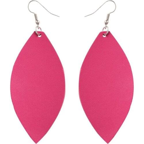 Leather Teardrop Earrings Leaf Bohemian Drop Dangle Earring Women Boho Hot Pink Black Long Pendiente Boucle D Oreille for Party