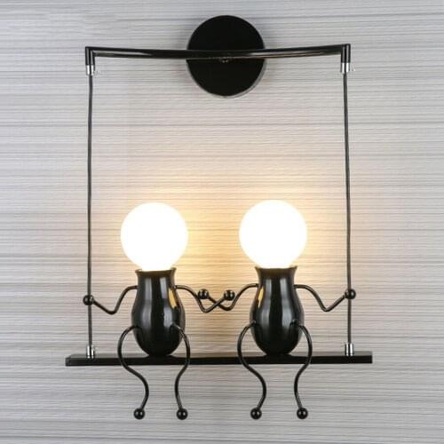 E27 Creative Iron LED Wall Lamp Cartoon Robot LED Wall Light Kids Baby Childrens Room Bedroom Bedside Aisle Wall Lamps