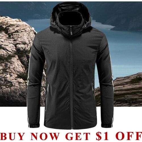 Summer Fall Windbreaker Jacket for Men Waterproof Breathe Quick Dry Removable Hood Coat Zipper Pocket Outdoor Casual ActiveWear