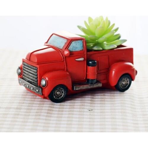 Cute Small Truck Car Vehicle Figurine Resin Flowerpot Creative Flower Planter Pot for Garden Home Room Decoration