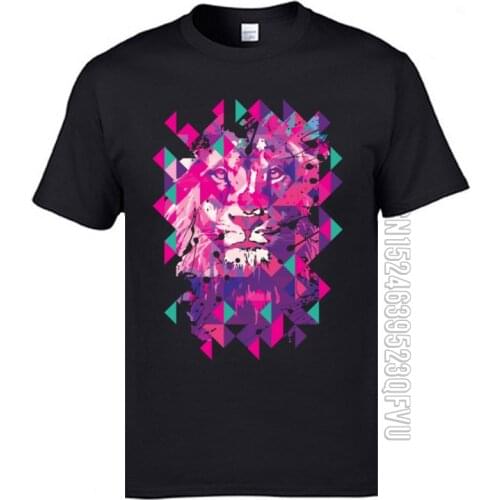 Neon Lion Vaporwave Watercolor Men Fitted Design Tees O-Neck Autumn 100% Cotton Fabric Print Tshirts Free Shipping