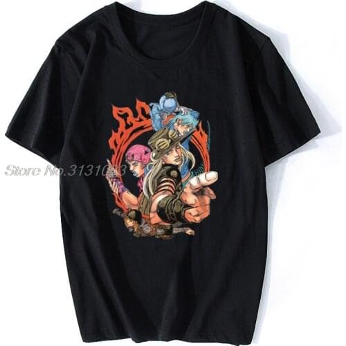 Men Jojo Bizarre Adventure T-shirts Funny Tops Steel Ball Run Characters Men Cotton Tshirt Anime Tees Harajuku Streetwear