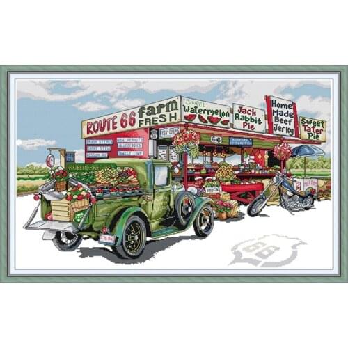 Cross Stitch Kits Fruit Cart Pattern Counted DMC 14CT 11CT Cross Stitch Printed Handmade Canvas Fabric Embroidery Needlework Set