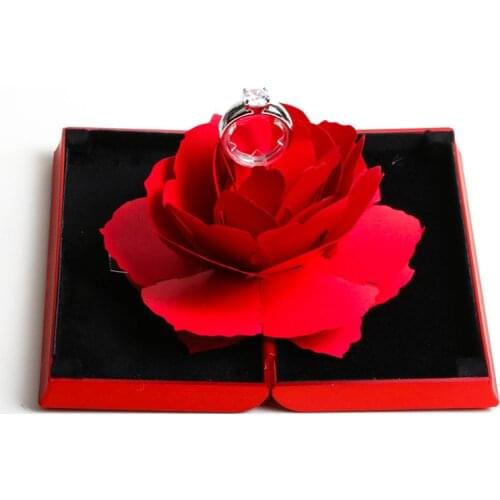 New Arrival foldable black box red ring rose jewelry box for Valentines Day gift