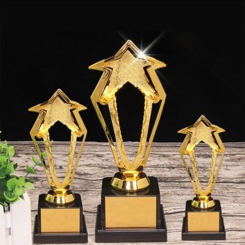 New Golden 23.5cm Hollow out Star Design Award Trophy Reward Prizes Decor Competition Gift Awards Trophy with Base for Cerem