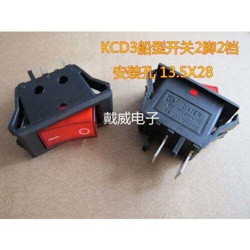 Original new 100% KCD3-101-2C lightless rocker switch 15A250VAC installation hole 13.5*28mm warping switch 2pin 2gear